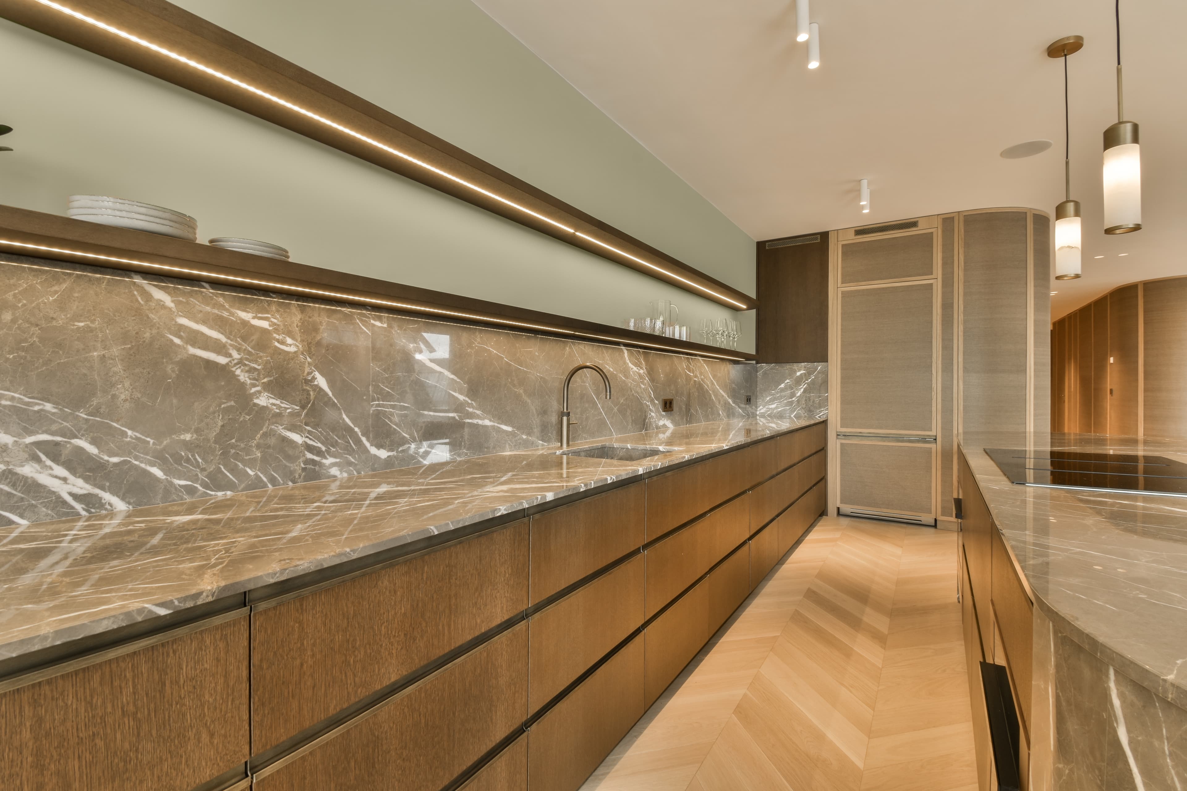 Floating wood shelf and cabinetry